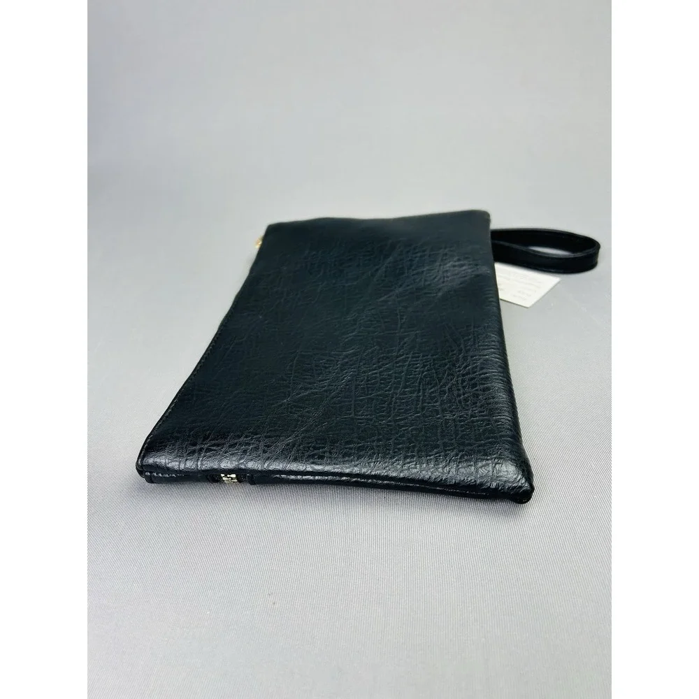 Aeropostale Black Faux Leather Zipper Pouch Cosmetic Clutch‎ Aero Bag NWT